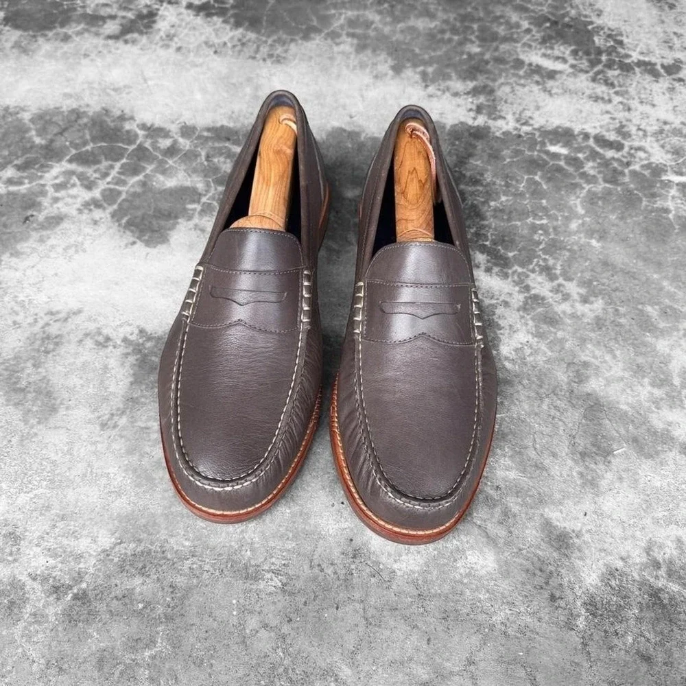 Cole Haan Grey Leather penny loafers slip on dress shoes  Men's size 11 1/2